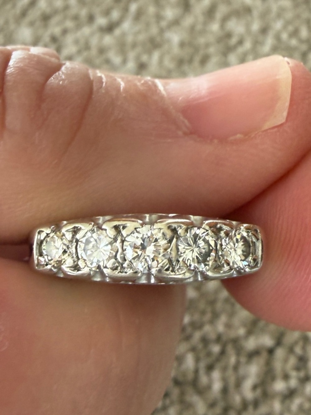 5 diamond and 14k white gold vintage Eternity Band